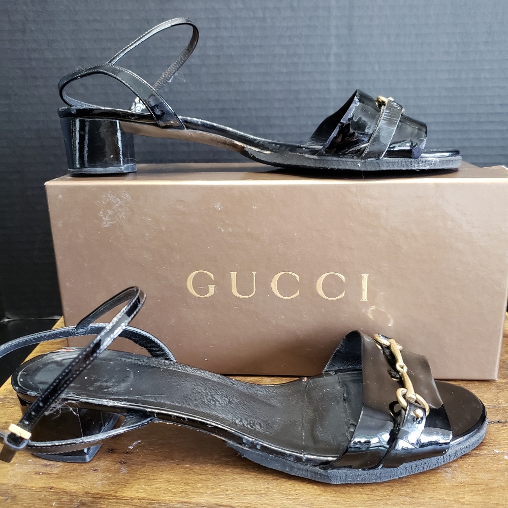 Gucci horsebit patent leather sandals